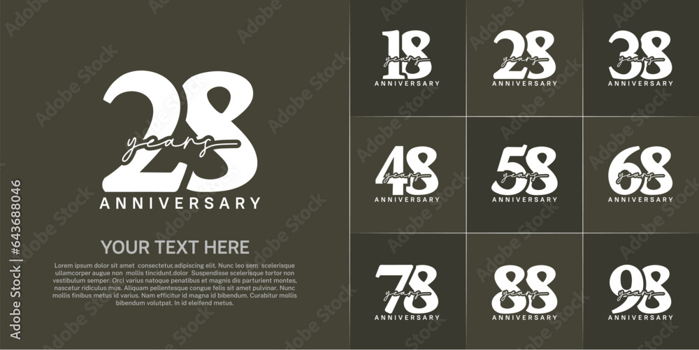 set of anniversary logo with white number and white handwriting text can be use for celebration set of anniversary logo with white number and white handwriting text can be use for celebration