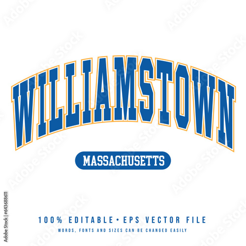 Williamstown text effect vector. Vintage editable college t-shirt design printable text effect vector photo