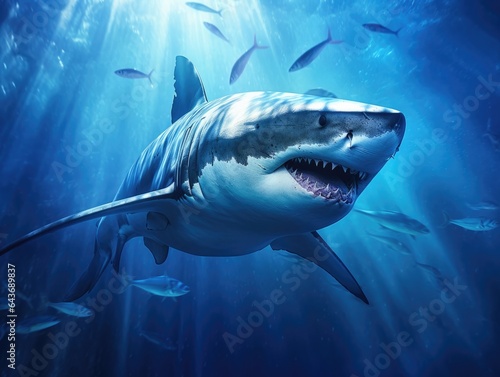 Majestic Shark Encounter, powerful predator, deep blue, breathtaking underwater world, made with Generative AI © Алексей Василюк