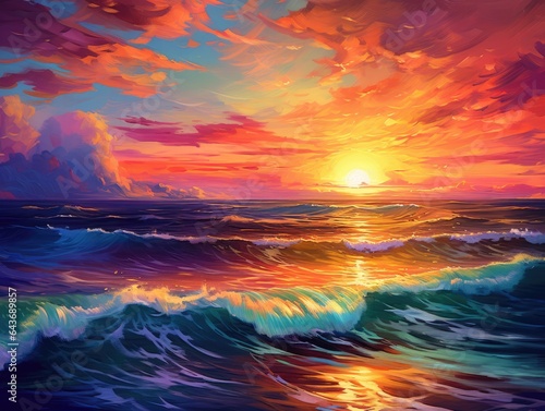 Majestic sunset over a tranquil ocean, vivid hues, made with Generative AI