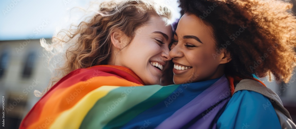 Lesbian couple in love experiencing happiness Lesbian couple in love experiencing happiness
