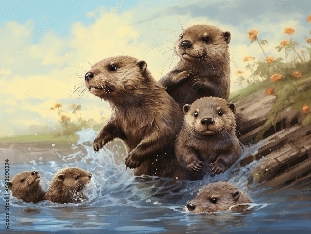 Playful European Beaver, aquatic rodent swims in pristine river habitat, made with Generative AI Playful European Beaver, aquatic rodent swims in pristine river habitat, made with Generative AI