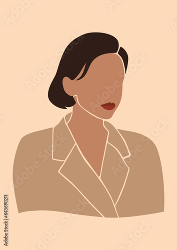 trendy abstract girl boss, successful confident beautiful business woman in blazer, woman of color,  isolated vector illustration, poster, wall art