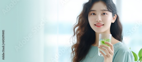Asian woman drinking water ...