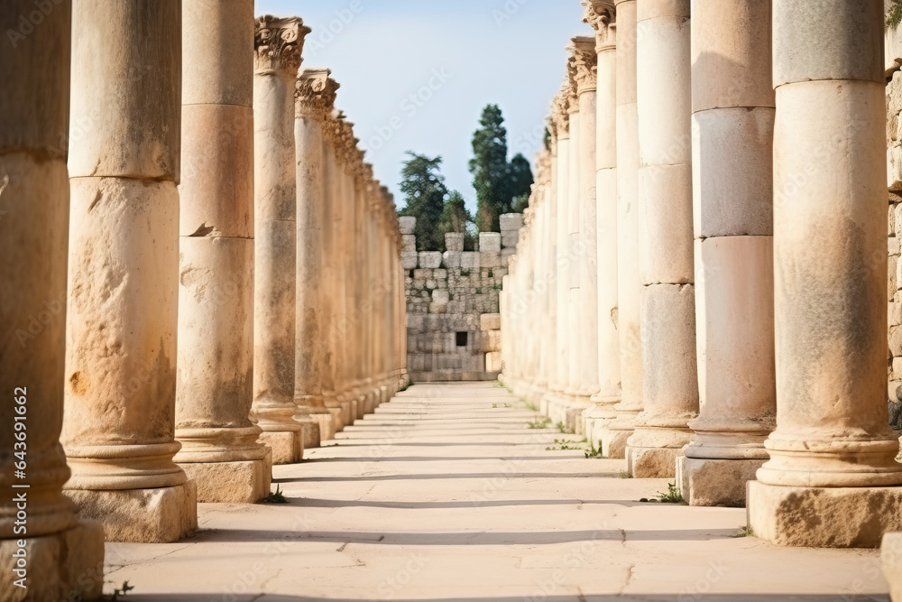 Columns of the cardo maximus, Ancient Roman city of Gerasa of Antiquity Columns of the cardo maximus, Ancient Roman city of Gerasa of Antiquity
