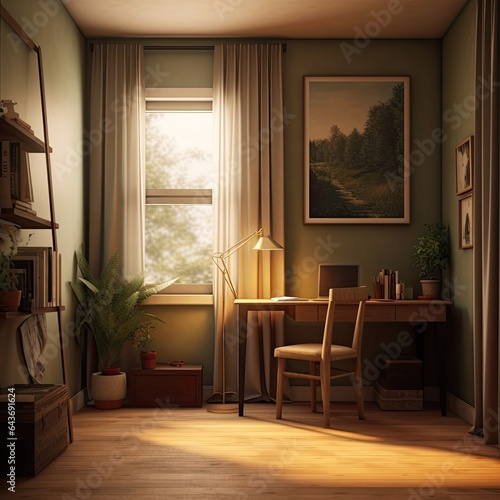 An empty study nook with a serene and slightly blurred background  creating a calming atmosphere conducive to concentration  made with Generative AI