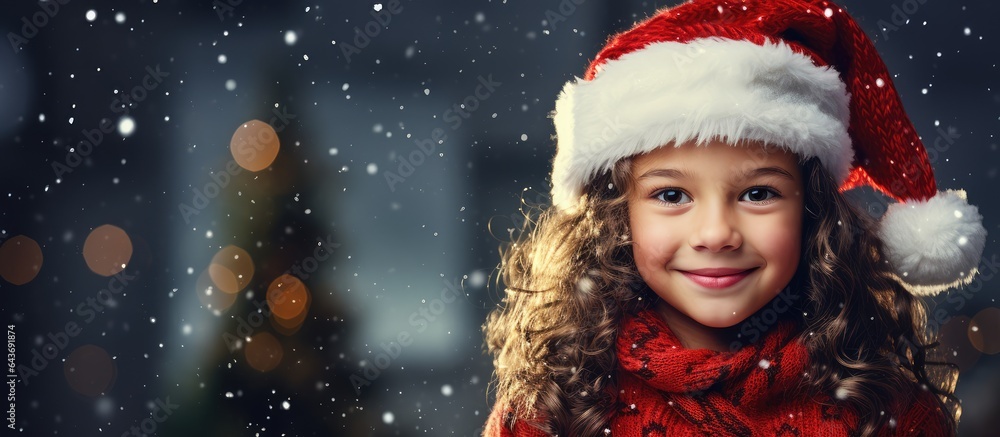 Stylish child donning a Santa hat during the holiday season Stylish child donning a Santa hat during the holiday season