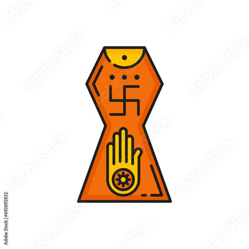 Jain Prateek Chihna, Jainism religion icon. Official symbol of Jainism, the Jain Prateek Chihna. Vector swastika and Ahimsa hand, holy Hinduism sign photo