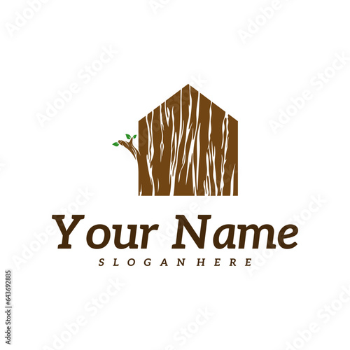 Wood House logo design Template. Creative Wood logo vector illustration.