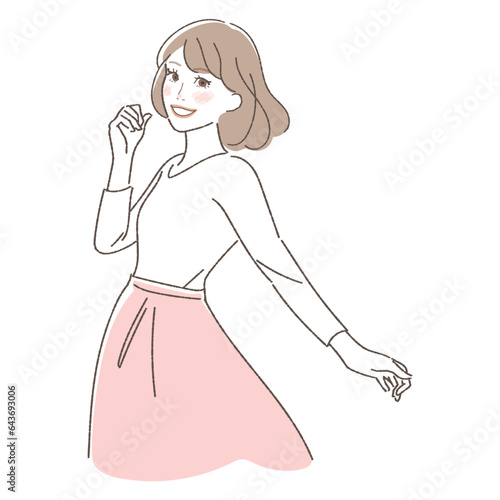 振り向いて微笑む女性のイラスト
