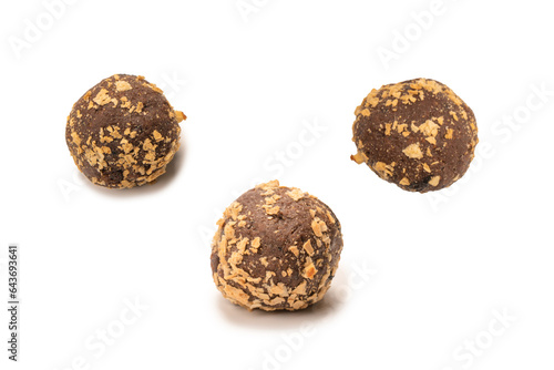 Chocolate cake isolated on a white background.