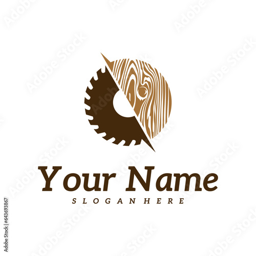 Wood cutter logo design Template. Creative Wood logo vector illustration.