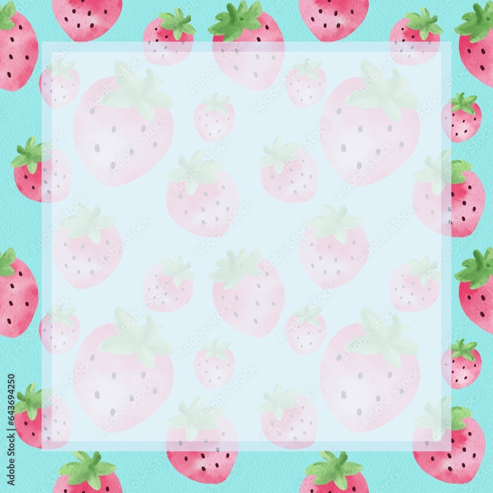 Strawberry watercolor background with paper texture.