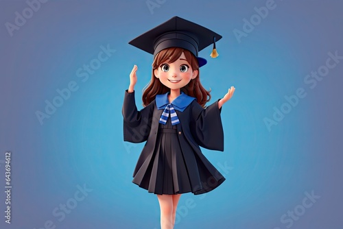 3D Animation Style cute student girl with gradulation hat. ai generative photo