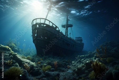 sunken cruise ship at the bottom of the ocean © Martin
