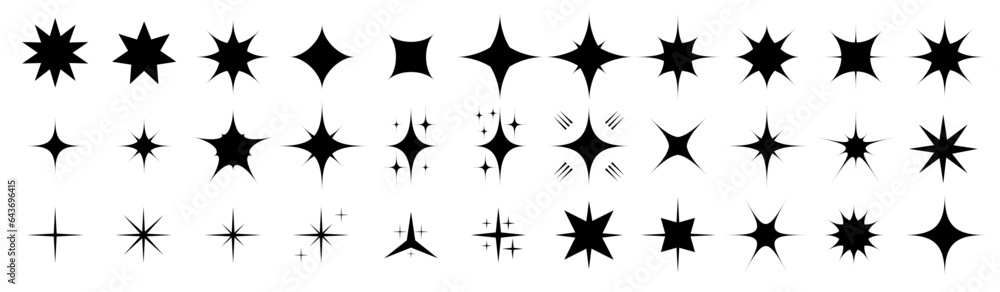 Obraz premium Light shine sparkle star icons set. Twinkling stars burst collection.
