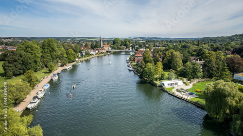 Amazing aerial view of Marlow, the travel location along River Thames, England photo