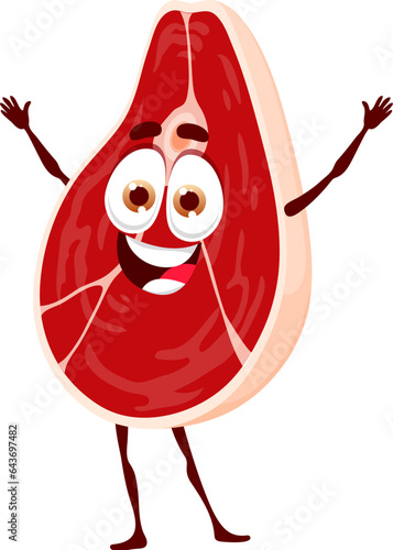 Cartoon meat keto diet food character. Butchery or meat market funny mascot, keto diet or healthy nutrition isolated vector cute personage, natural food fresh steak comical character