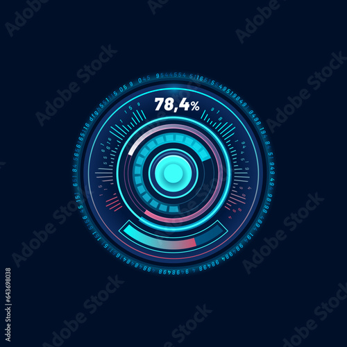 Loading bar neon dial, car speed gauge dashboard, futuristic counter interface. App user interface loading progress vector screen, download status display or UI bar, futuristic digital speedometer