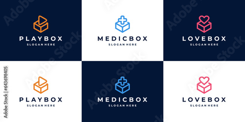 Set of monoline box logo combination design