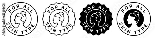 For all skin type icon. suitable for all skin care product like lotion cream and moisturizer symbol. Women face in round shape stamp