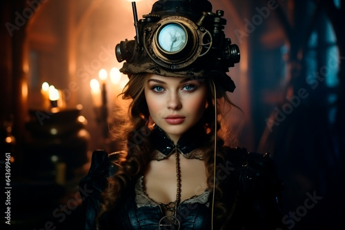 Steampunk woman ind the dark
