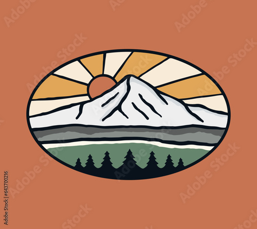 Mt Hood Oregon vintage hand drawing vector illustration t shirt sticker badge design