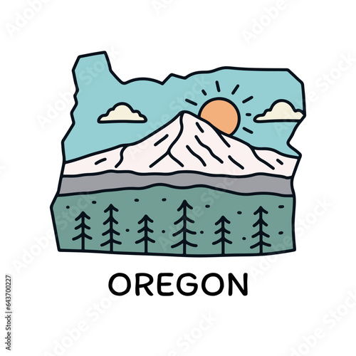 Mt Hood Portland Oregon map mono line vector illustration for t shirt patch badge design