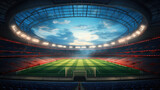 Illuminated football stadium, seen from inside