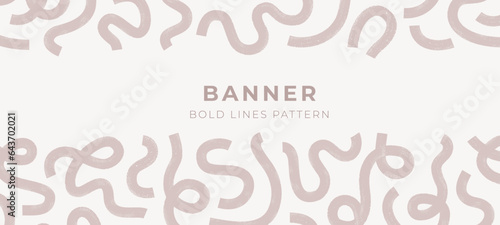 Abstract wavy bold brush strokes pattern frame. Modern grunge banner with geometric shapes, curved lines