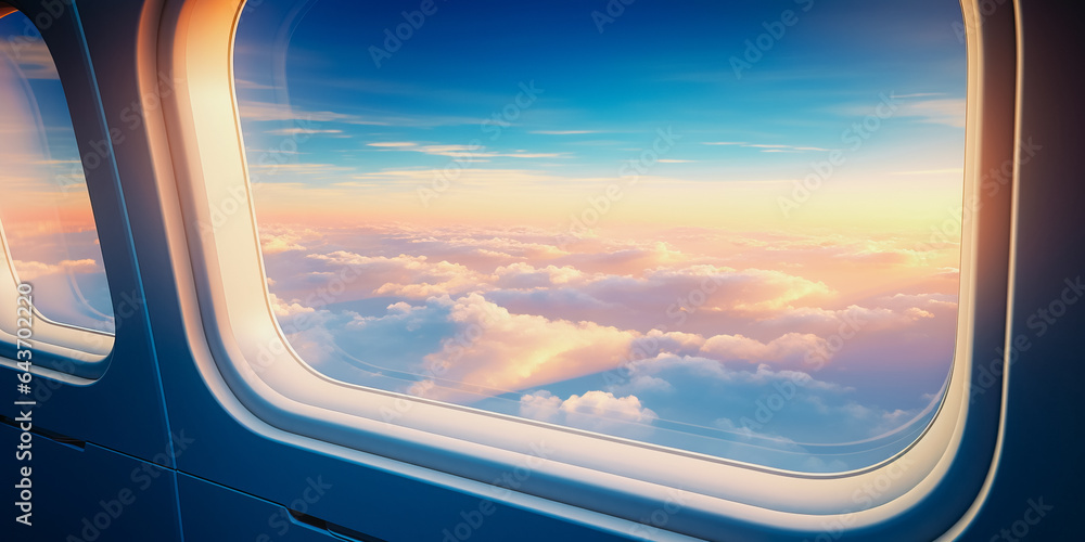 Aircraft Window or plane in sunset Aircraft Window or plane in sunset