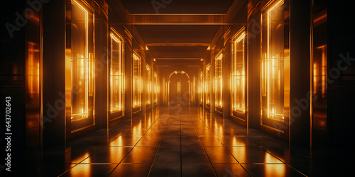 Illuminated Corridor with Doors