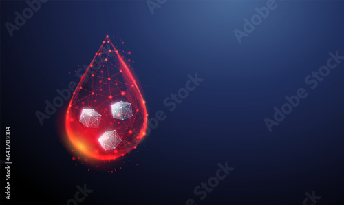 Abstract falling drop of blood with white cubes of sugar. Diabetes symbol type1, 2. photo