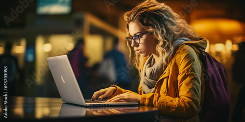 woman looking for airline tickets on laptop