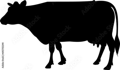 Black silhouette of cow isolated in vector on transparent background icon ready to print