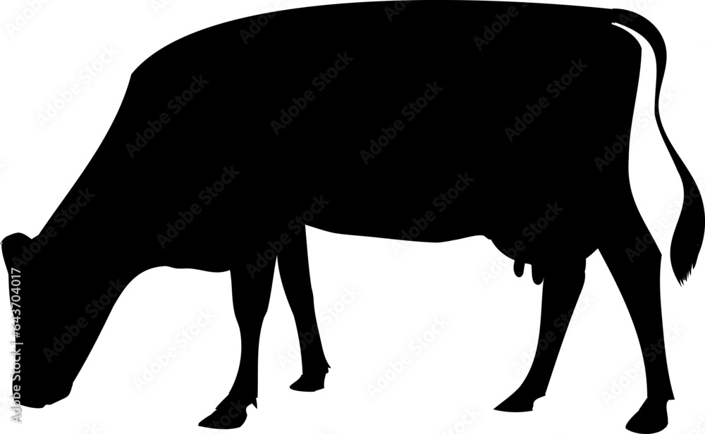 Black silhouette of cow isolated in vector on transparent background ...