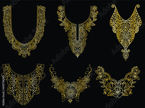 Textile Fabric design, pattern traditional, floral necklace embroidery design for fashion clothing design for textile print.