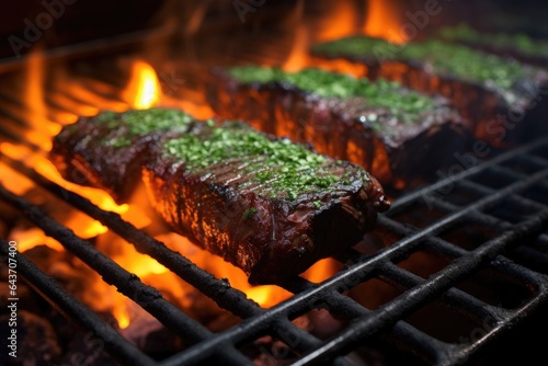 glowing hot charcoal with grill marks on food