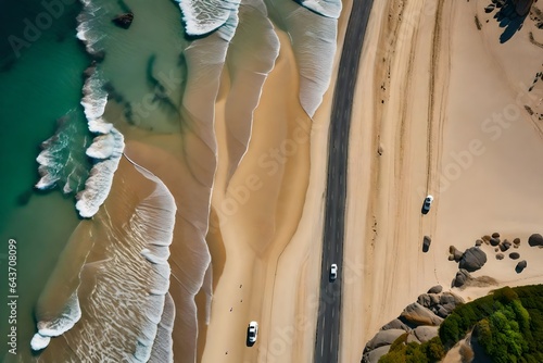 Ariel view of beach road photo