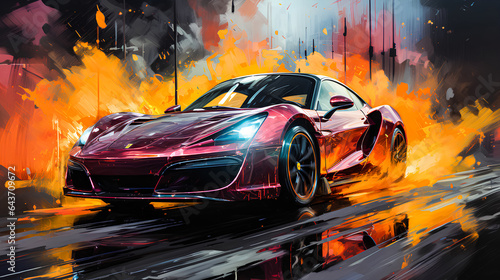 futuristic sport car neon oil painting