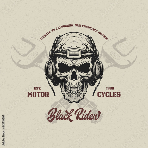 Motorcycle typography. T shirt design. Vintage monochrome badge. Vector