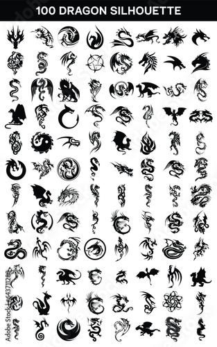 Dragon Symbol Silhouette Vector Illustration Clip Art Magic Animal Design Black Vector.