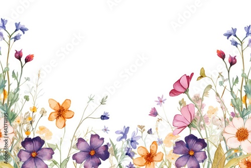 Watercolor wildflower frame with white background clipart