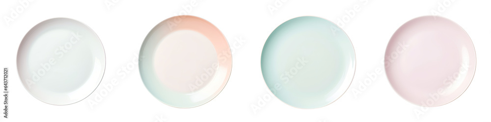 An unoccupied white plate against a transparent background An unoccupied white plate against a transparent background