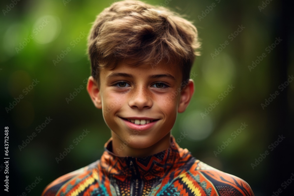 Close-up portrait photography of a joyful boy in his 20s wearing a vibrant rash guard at the amazon rainforest in brazil. With generative AI technology Close-up portrait photography of a joyful boy in his 20s wearing a vibrant rash guard at the amazon rainforest in brazil. With generative AI technology