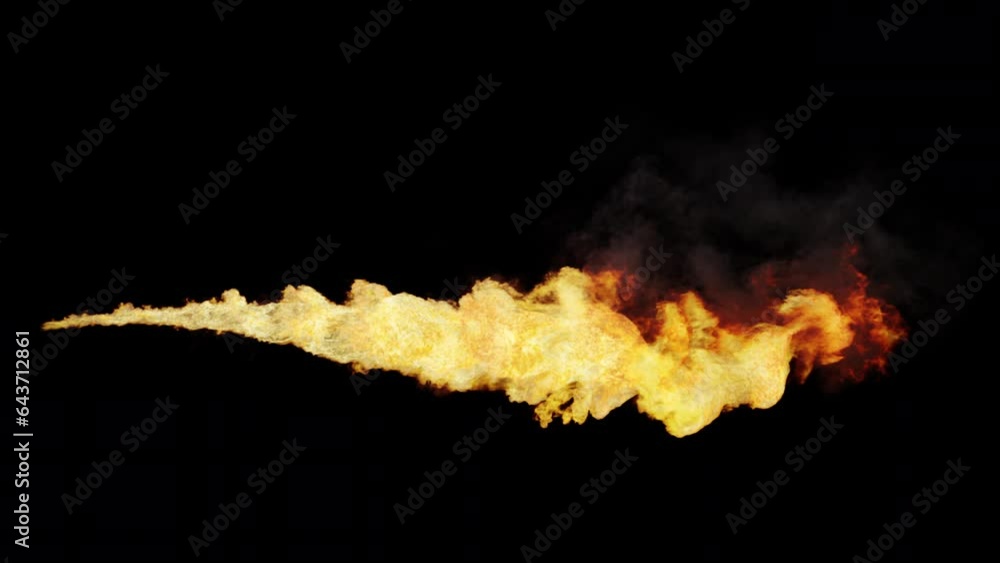 Long flame stream from flamethrower going up and down - alpha mask pass - 4K Pro Res 60fps