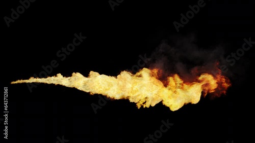 Long flame stream from flamethrower going up and down - alpha mask pass - 4K Pro Res 60fps