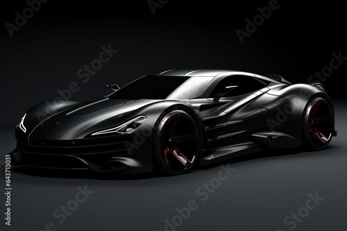 Black sports car coupe on a black background. 3d render. ai generated photo