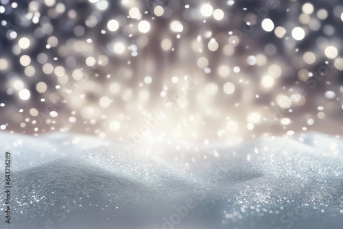 Silver bokeh light background, Christmas glowing bokeh confetti and sparkle texture overlay for your design. Sparkling Silver dust abstract luxury decoration background. © PimPhoto