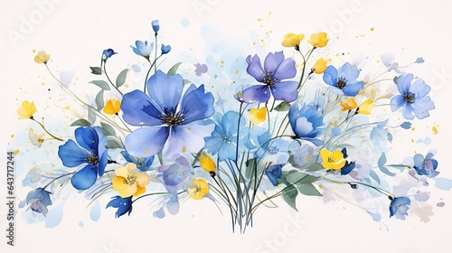 Watercolor illustration of colorful flowers. photo